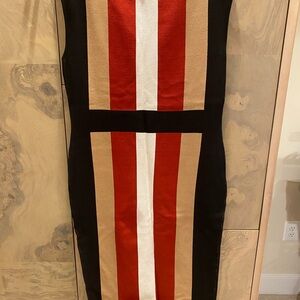 New York & Company Black, Red, and Tan Midi Dress